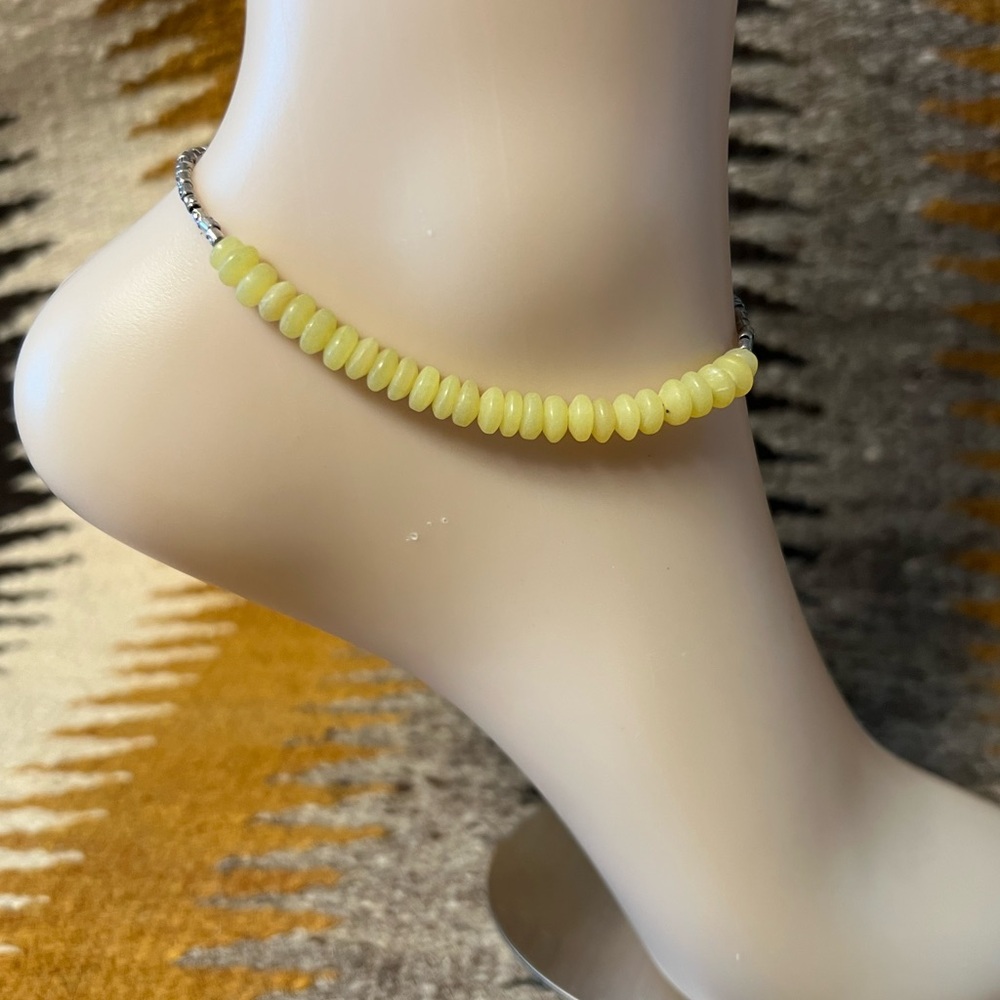 9” Yellow Clay & Sterling Bead Anklet